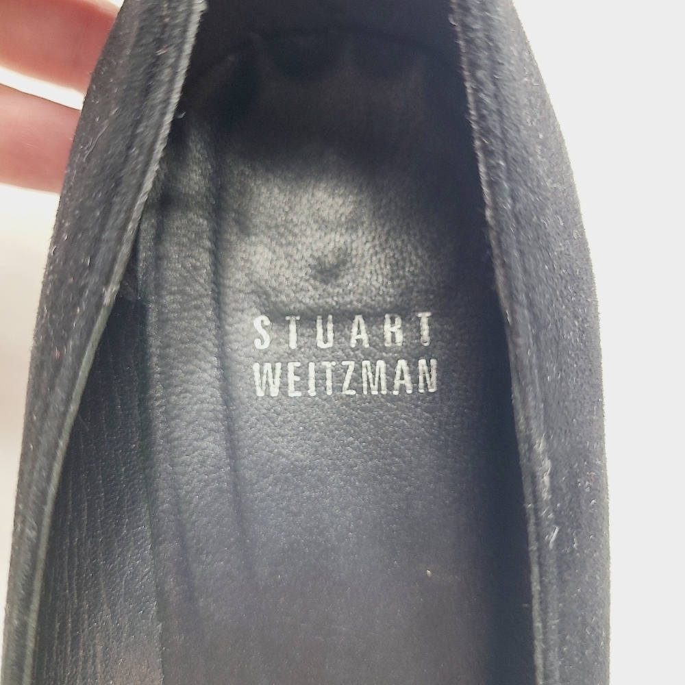 STUART WEITZMAN black suede with fabric accent wedge pumps - Picture 8 of 8